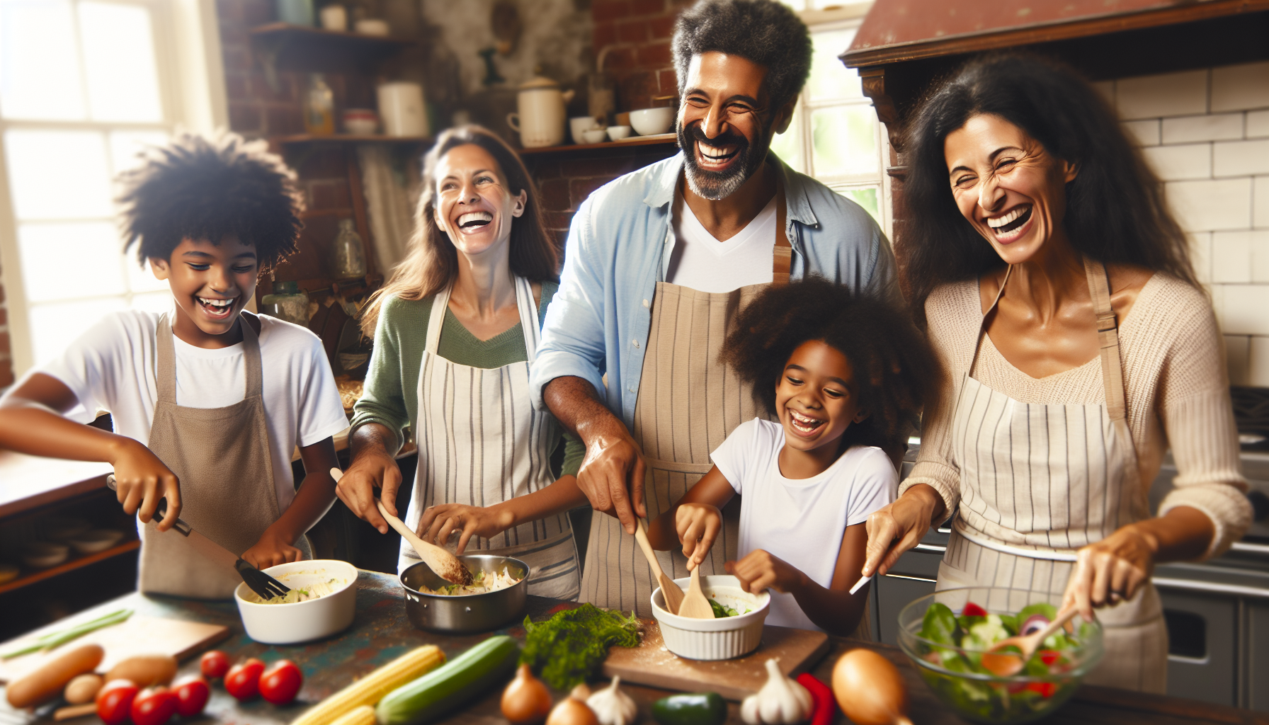 A family enjoying time in the kitchen together